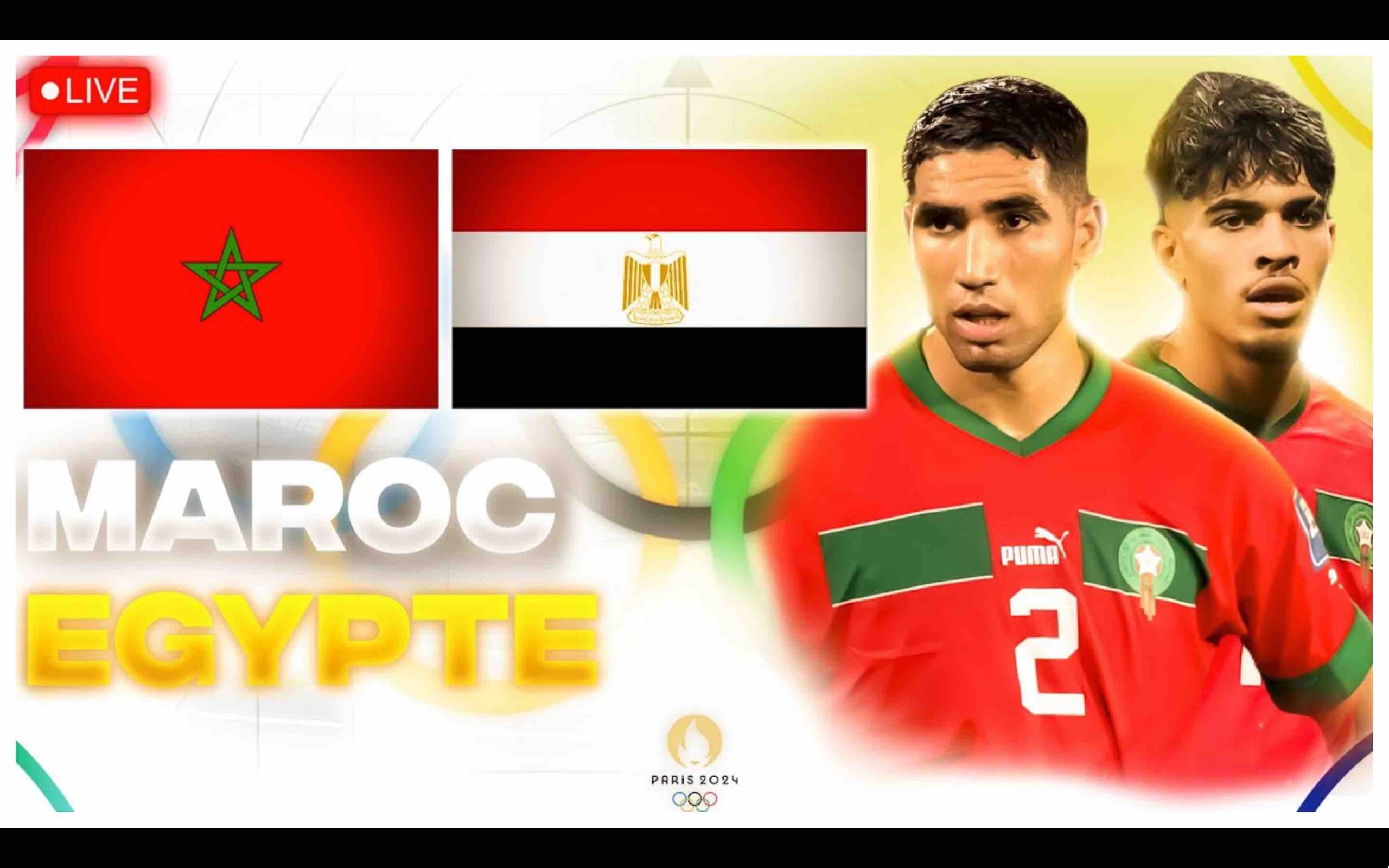 vidéo direct live streaming match Maroc-Égypte foot football JO Paris 2024