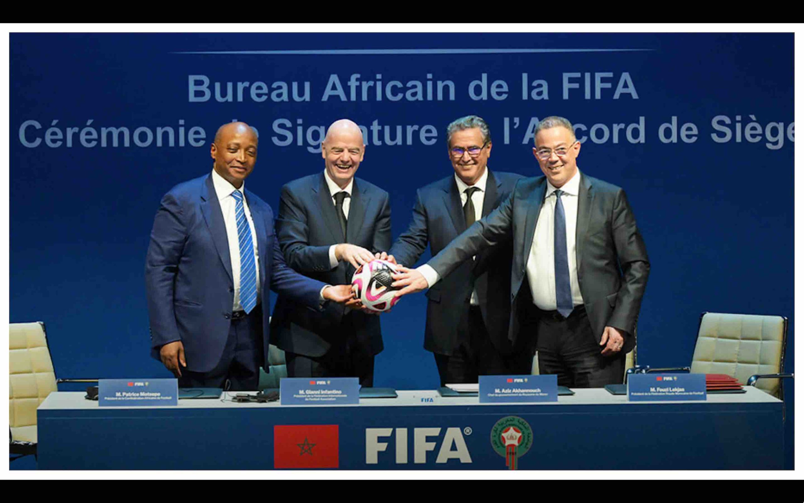 Maroc Morocco FIFA CAF Aziz Akhannouch Fouzi Lekjaa Gianni Infantino Patrice Motsepe